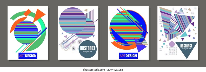 Abstract Bauhaus geometric pattern background, vector circle, triangle and square lines art design. Universal abstract layouts. Applicable for notebooks, planners, brochures, books, catalogs etc.