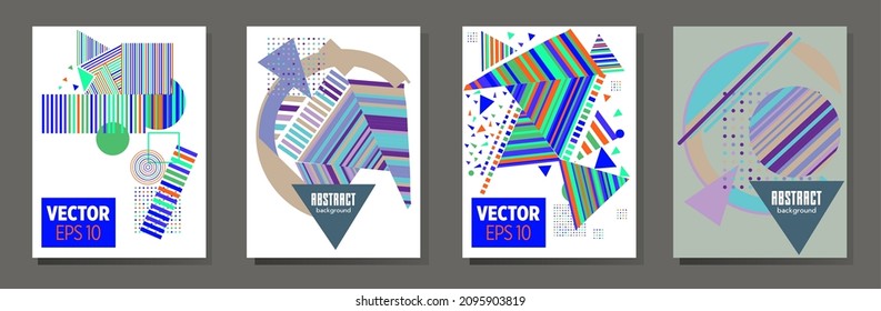 Abstract Bauhaus geometric pattern background, vector circle, triangle and square lines art design. Universal abstract layouts. Applicable for notebooks, planners, brochures, books, catalogs etc.