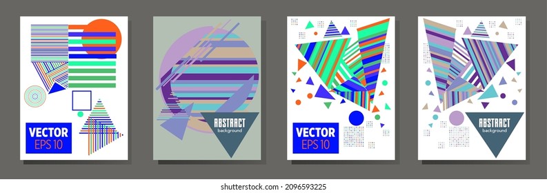 Resumen del fondo de patrón geométrico Bauhaus, círculo vectorial, diseño artístico de triángulo y líneas cuadradas. Diseños abstractos universales. Aplicable a cuadernos, planificadores, folletos, libros, catálogos, etc.