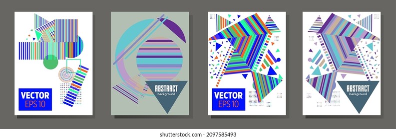 Resumen del fondo de patrón geométrico Bauhaus, círculo vectorial, diseño artístico de triángulo y líneas cuadradas. Diseños abstractos universales. Aplicable a cuadernos, planificadores, folletos, libros, catálogos, etc.