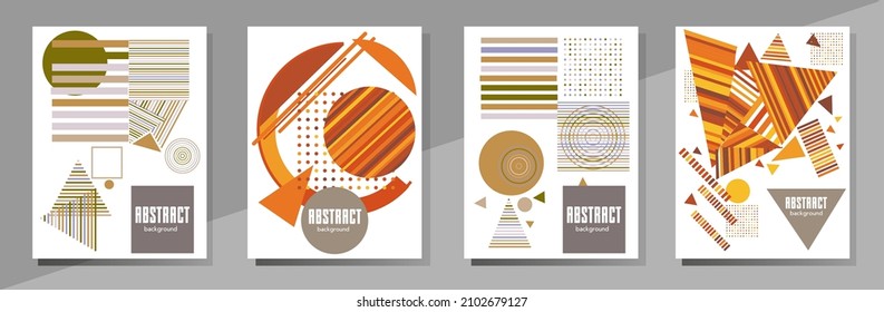 Abstract Bauhaus geometric pattern background, vector circle, triangle and square lines art design. Universal abstract layouts. Applicable for notebooks, planners, brochures, books, catalogs etc.