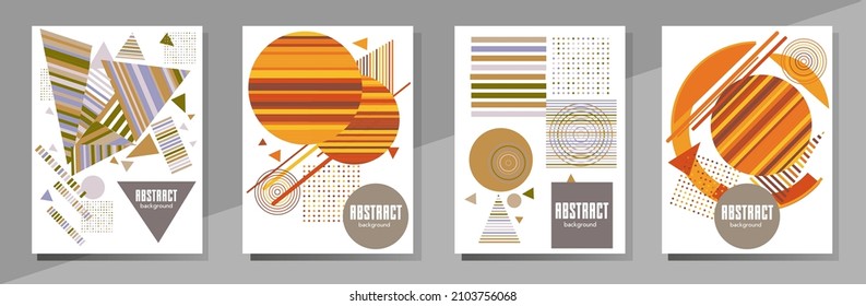 Abstract Bauhaus geometric pattern background, vector circle, triangle and square lines art design. Universal abstract layouts. Applicable for notebooks, planners, brochures, books, catalogs etc.