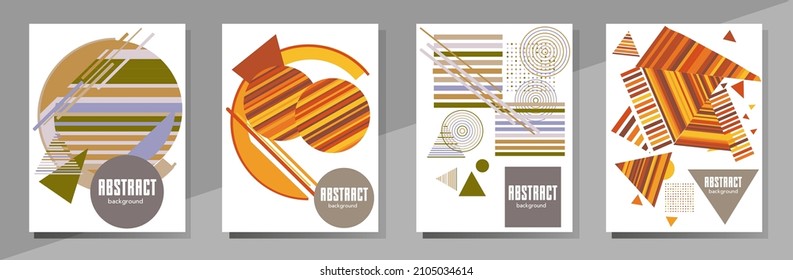 Abstract Bauhaus geometric pattern background, vector circle, triangle and square lines art design. Universal abstract layouts. Applicable for notebooks, planners, brochures, books, catalogs etc.