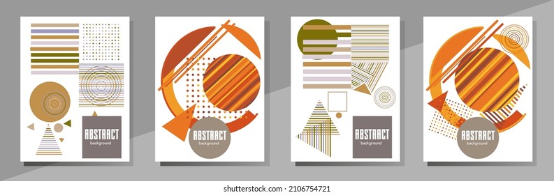 Resumen del fondo de patrón geométrico Bauhaus, círculo vectorial, diseño artístico de triángulo y líneas cuadradas. Diseños abstractos universales. Aplicable a cuadernos, planificadores, folletos, libros, catálogos, etc.