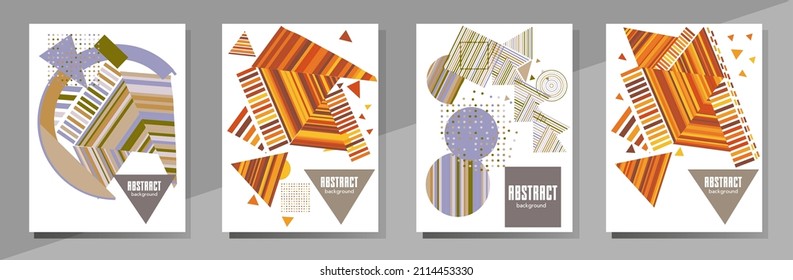 Abstract Bauhaus geometric pattern background, vector circle, triangle and square lines art design. Universal abstract layouts. Applicable for notebooks, planners, brochures, books, catalogs etc.