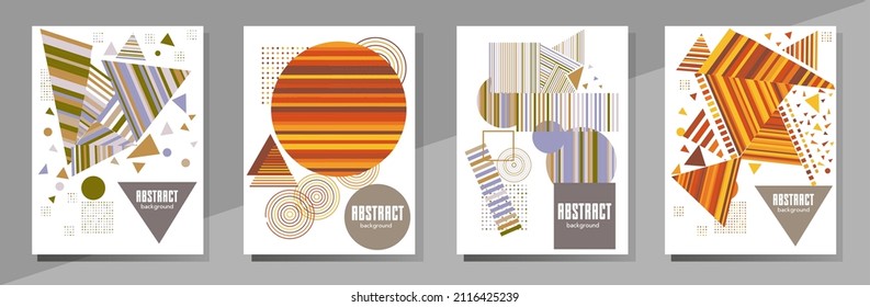 Abstract Bauhaus geometric pattern background, vector circle, triangle and square lines art design. Universal abstract layouts. Applicable for notebooks, planners, brochures, books, catalogs etc.