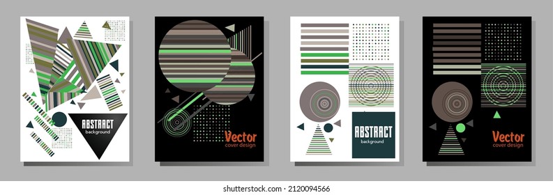 Abstrakter Bauhaus geometrischer Muster Hintergrund, Vektorkreis, Dreieck und quadratische Linien Kunstdesign. Allgemeine abstrakte Layouts. Gilt für Notebooks, Planer, Broschüren, Bücher, Kataloge usw.