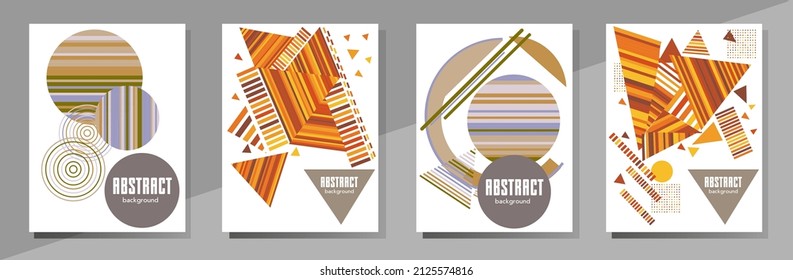 Abstract Bauhaus geometric pattern background, vector circle, triangle and square lines art design. Universal abstract layouts. Applicable for notebooks, planners, brochures, books, catalogs etc.
