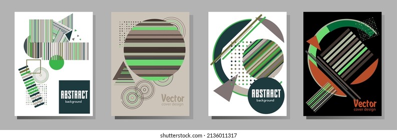 Abstract Bauhaus geometric pattern background, vector circle, triangle and square lines art design. Universal abstract layouts. Applicable for notebooks, planners, brochures, books, catalogs etc.
