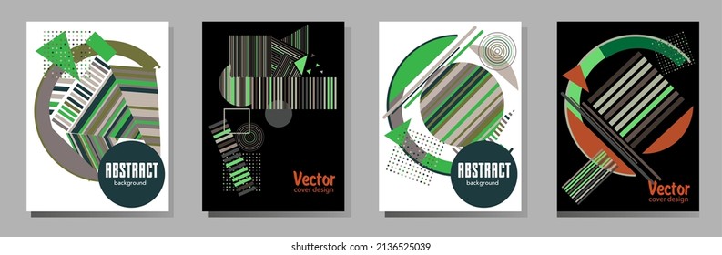 Abstract Bauhaus geometric pattern background, vector circle, triangle and square lines art design. Universal abstract layouts. Applicable for notebooks, planners, brochures, books, catalogs etc.
