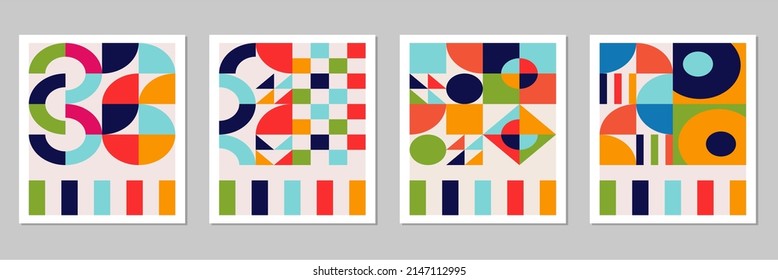 Abstract Bauhaus geometric pattern background vector circle