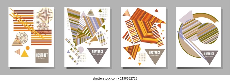 Abstract Bauhaus geometric pattern background, vector circle, triangle and square lines art design. Universal abstract layouts. Applicable for notebooks, planners, brochures, books, catalogs etc.
