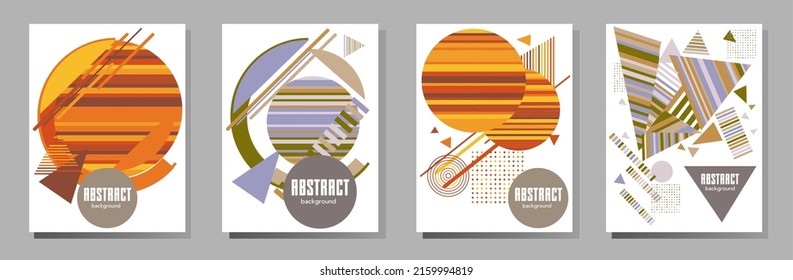 Resumen del fondo de patrón geométrico Bauhaus, círculo vectorial, diseño artístico de triángulo y líneas cuadradas. Diseños abstractos universales. Aplicable a cuadernos, planificadores, folletos, libros, catálogos, etc.

