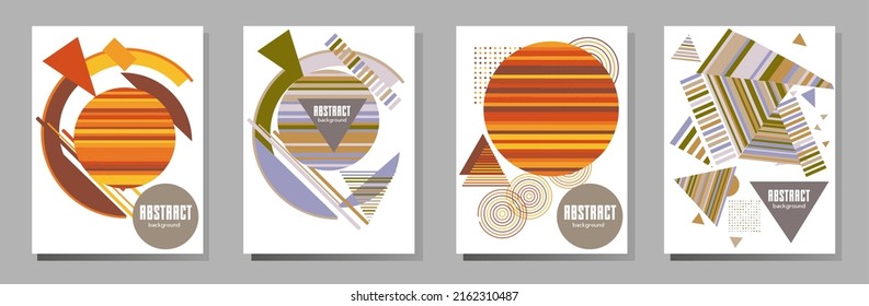 Abstract Bauhaus geometric pattern background, vector circle, triangle and square lines art design. Universal abstract layouts. Applicable for notebooks, planners, brochures, books, catalogs etc.

