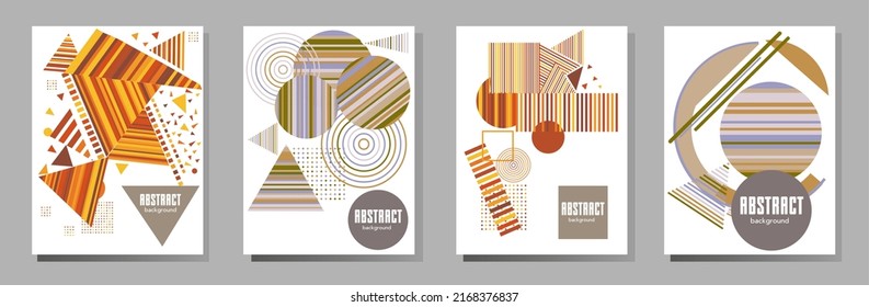 Abstract Bauhaus geometric pattern background, vector circle, triangle and square lines art design. Universal abstract layouts. Applicable for notebooks, planners, brochures, books, catalogs etc.

