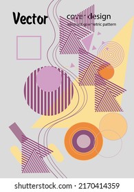 Abstract Bauhaus geometric pattern background, vector circle, triangle and square lines art design. Universal abstract layouts. Applicable for notebooks, planners, brochures, books, catalogs etc.