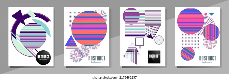 Abstract Bauhaus geometric pattern background, vector circle, triangle and square lines art design. Universal abstract layouts. Applicable for notebooks, planners, brochures, books, catalogs etc.