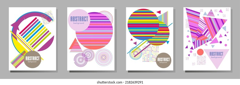 Resumen del fondo de patrón geométrico Bauhaus, círculo vectorial, diseño artístico de triángulo y líneas cuadradas. Diseños abstractos universales. Aplicable a cuadernos, planificadores, folletos, libros, catálogos, etc.