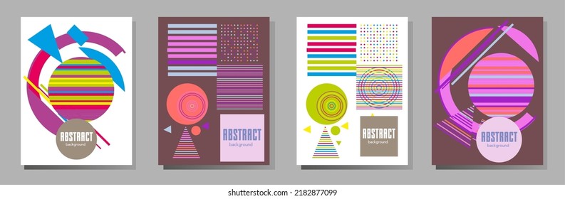 Abstract Bauhaus geometric pattern background, vector circle, triangle and square lines art design. Universal abstract layouts. Applicable for notebooks, planners, brochures, books, catalogs etc.