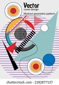 Abstract Bauhaus geometric pattern background, vector circle, triangle and square lines art design. Universal abstract layouts. Applicable for notebooks, planners, brochures, books, catalogs etc.