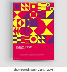 Abstract Bauhaus geometric pattern background, vector circle, triangle, and square lines color art design. Modern vertical mosaic banner vector.