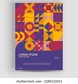 Abstract Bauhaus geometric pattern background, vector circle, triangle, and square lines color art design. Modern vertical mosaic banner vector.