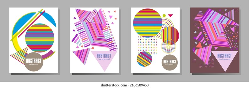 Abstract Bauhaus geometric pattern background, vector circle, triangle and square lines art design. Universal abstract layouts. Applicable for notebooks, planners, brochures, books, catalogs etc.
