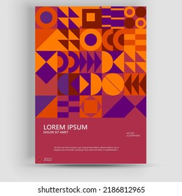 Abstract Bauhaus geometric pattern background, vector circle, triangle, and square lines color art design. Modern vertical mosaic banner vector.