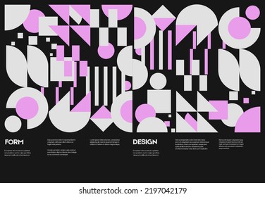 Abstract Bauhaus geometric pattern background, vector circle, triangle, and square lines color art design.  Bold form graphic design, useful for album print,website header,web banner