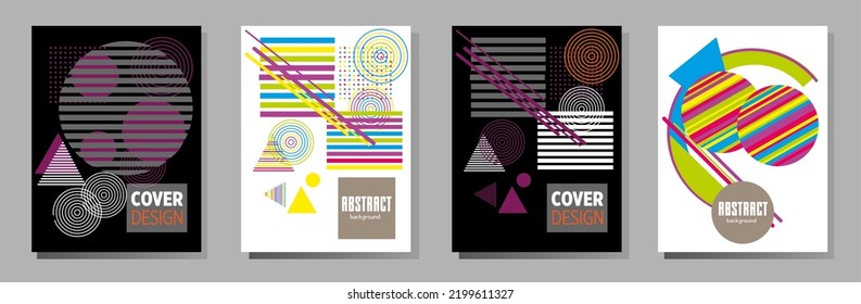 Abstract Bauhaus geometric pattern background, vector circle, triangle and square lines art design. Universal abstract layouts. Applicable for notebooks, planners, brochures, books, catalogs etc.
