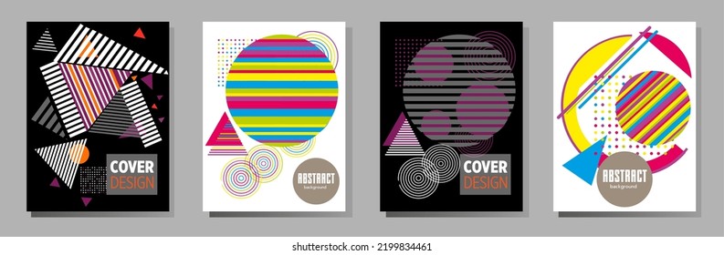Abstract Bauhaus geometric pattern background, vector circle, triangle and square lines art design. Universal abstract layouts. Applicable for notebooks, planners, brochures, books, catalogs etc.
