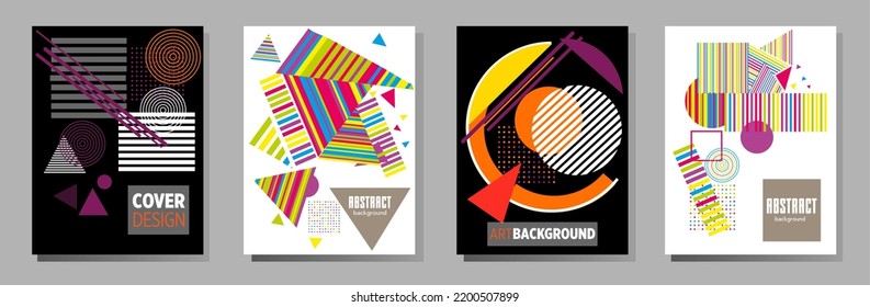 Abstract Bauhaus geometric pattern background, vector circle, triangle and square lines art design. Universal abstract layouts. Applicable for notebooks, planners, brochures, books, catalogs etc.
