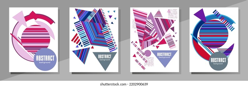 Abstrakter Bauhaus geometrischer Muster Hintergrund, Vektorkreis, Dreieck und quadratische Linien Kunstdesign. Allgemeine abstrakte Layouts. Gilt für Notebooks, Planer, Broschüren, Bücher, Kataloge usw.
