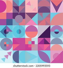 Abstract Bauhaus geometric pattern background, vector circle, triangle and square lines color art design. Colorful Bauhaus pattern background