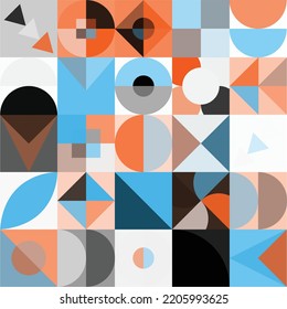 Abstract Bauhaus geometric pattern background, vector circle, triangle and square lines color art design. Colorful Bauhaus pattern background
