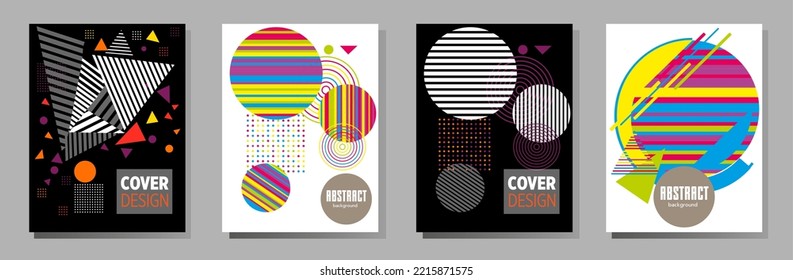 Resumen del fondo de patrón geométrico Bauhaus, círculo vectorial, diseño artístico de triángulo y líneas cuadradas. Diseños abstractos universales. Aplicable a cuadernos, planificadores, folletos, libros, catálogos, etc.
