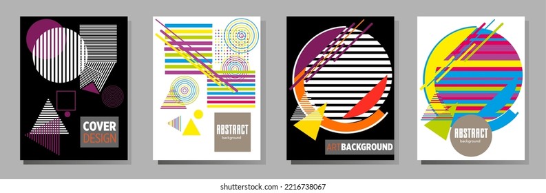 Abstract Bauhaus geometric pattern background, vector circle, triangle and square lines art design. Universal abstract layouts. Applicable for notebooks, planners, brochures, books, catalogs etc.
