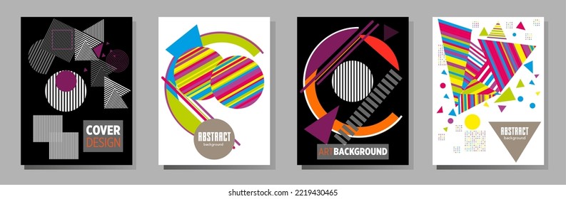 Abstract Bauhaus geometric pattern background, vector circle, triangle and square lines art design. Universal abstract layouts. Applicable for notebooks, planners, brochures, books, catalogs etc.
