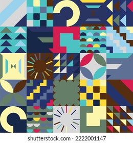 Abstract Bauhaus geometric pattern background. Color art design. Colorful Bauhaus pattern background design. Vector pattern design. 