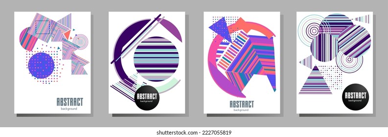 Abstract Bauhaus geometric pattern background, vector circle, triangle and square lines art design. Universal abstract layouts. Applicable for notebooks, planners, brochures, books, catalogs etc.