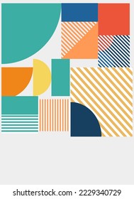 Resumen del fondo de patrón geométrico Bauhaus, círculo vectorial, diseño de arte de colores de triángulo y líneas cuadradas. Fondo colorido del patrón Bauhaus