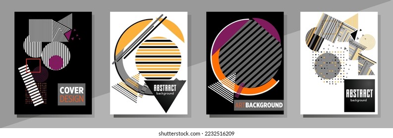 Abstract Bauhaus geometric pattern background, vector circle, triangle and square lines art design. Universal abstract layouts. Applicable for notebooks, planners, brochures, books, catalogs etc.

