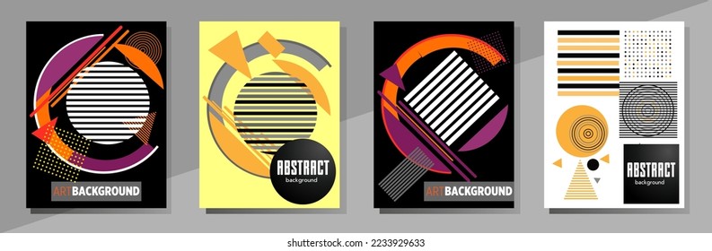 Abstract Bauhaus geometric pattern background, vector circle, triangle and square lines art design. Universal abstract layouts. Applicable for notebooks, planners, brochures, books, catalogs etc.
