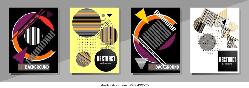 Resumen del fondo de patrón geométrico Bauhaus, círculo vectorial, diseño artístico de triángulo y líneas cuadradas. Diseños abstractos universales. Aplicable a cuadernos, planificadores, folletos, libros, catálogos, etc.