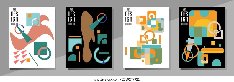 Resumen del fondo de patrón geométrico Bauhaus, círculo vectorial, diseño artístico de triángulo y líneas cuadradas. Diseños abstractos universales. Aplicable a cuadernos, planificadores, folletos, libros, catálogos, etc.