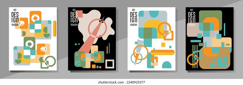 Abstract Bauhaus geometric pattern background, vector circle, triangle and square lines art design. Universal abstract layouts. Applicable for notebooks, planners, brochures, books, catalogs etc.
