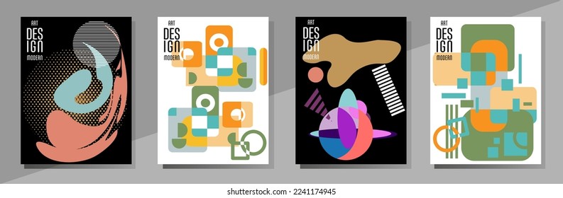 Abstract Bauhaus geometric pattern background, vector circle, triangle and square lines art design. Universal abstract layouts. Applicable for notebooks, planners, brochures, books, catalogs etc.
