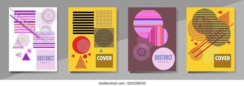 Abstract Bauhaus geometric pattern background, vector circle, triangle and square lines art design. Universal abstract layouts. Applicable for notebooks, planners, brochures, books, catalogs etc.
