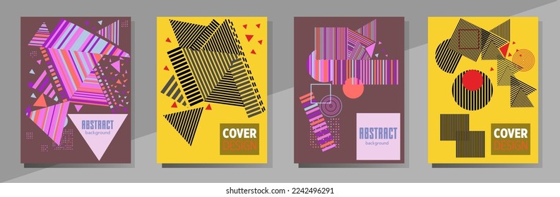 Resumen del fondo de patrón geométrico Bauhaus, círculo vectorial, diseño artístico de triángulo y líneas cuadradas. Diseños abstractos universales. Aplicable a cuadernos, planificadores, folletos, libros, catálogos, etc.
