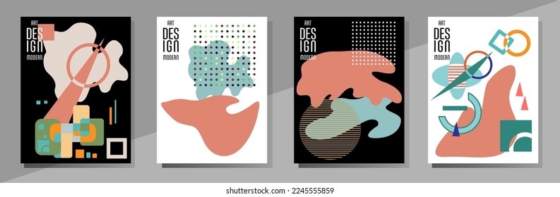 Abstract Bauhaus geometric pattern background, vector circle, triangle and square lines art design. Universal abstract layouts. Applicable for notebooks, planners, brochures, books, catalogs etc.
